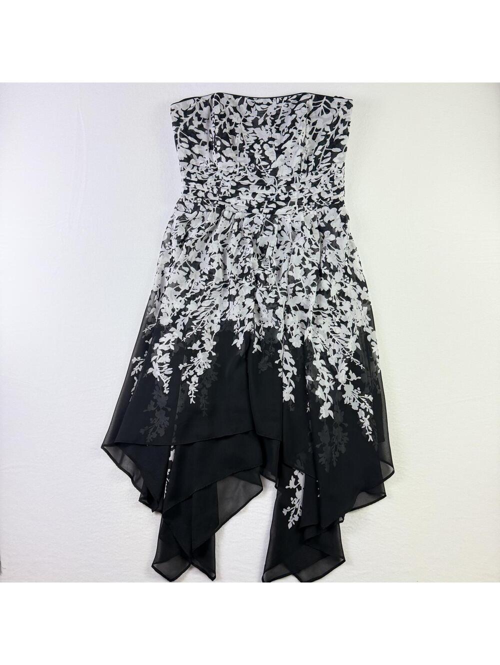White House Black Market Strapless Floral Handkerchief Hem Dress